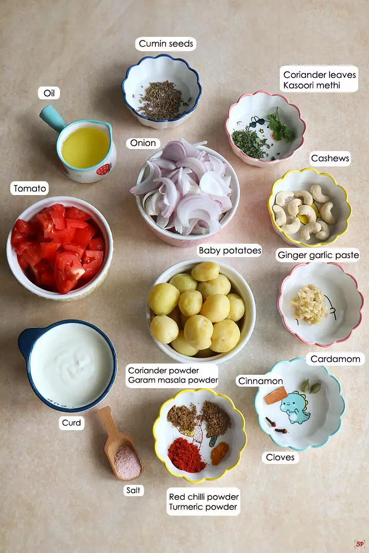 a display of ingredients needed for making dum aloo
