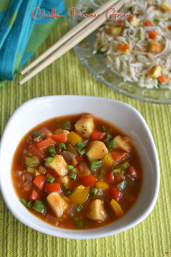 chilli paneer gravy placed in a bowl