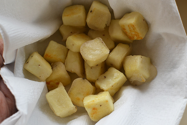 paneer is deep fried until slightly coated