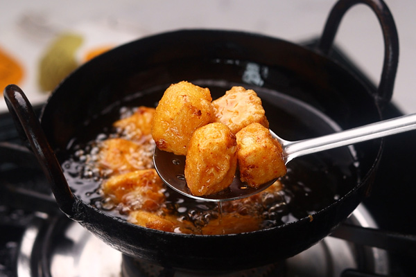 remove the fried paneer cubes
