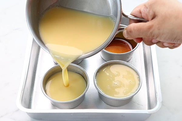 pour custard into moulds
