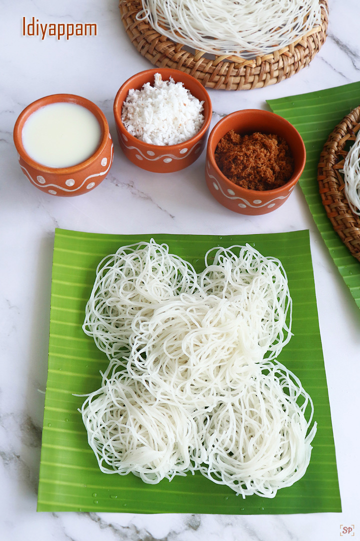 idiyappam with sugar, coconut and coconut milk