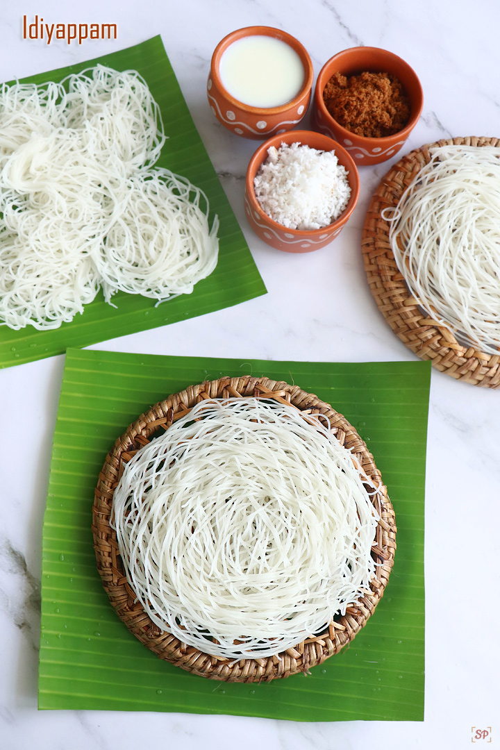 idiyappam with sugar, coconut and coconut milk