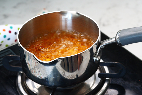 boil water add salt, saffron strands and food color