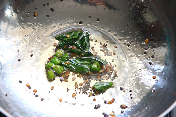 add curry leaves,green chili