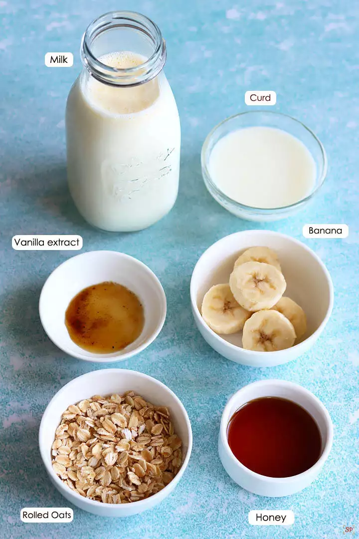 a display of ingredients needed to make oats smoothie