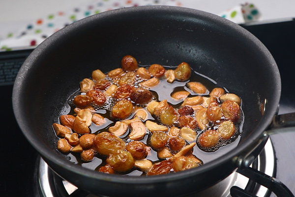 ghee fried cashews and raisins are ready