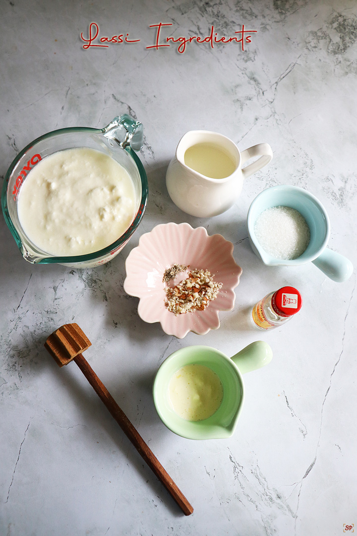 a display of ingredients for making sweet lassi