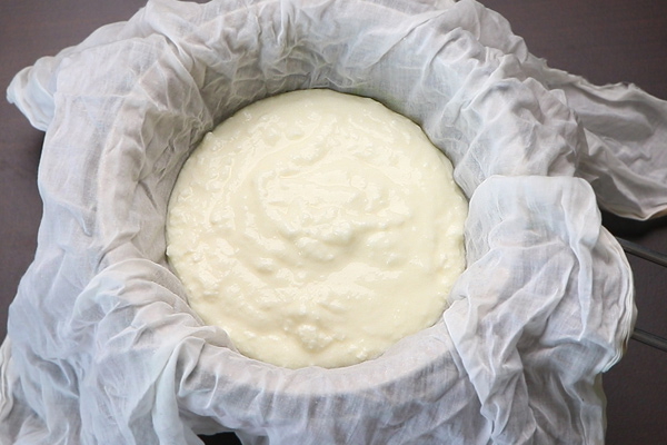 take curd in a muslin cloth placed over a sieve