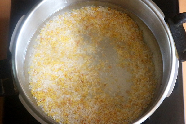 sweet pongal recipe measure and add water to it