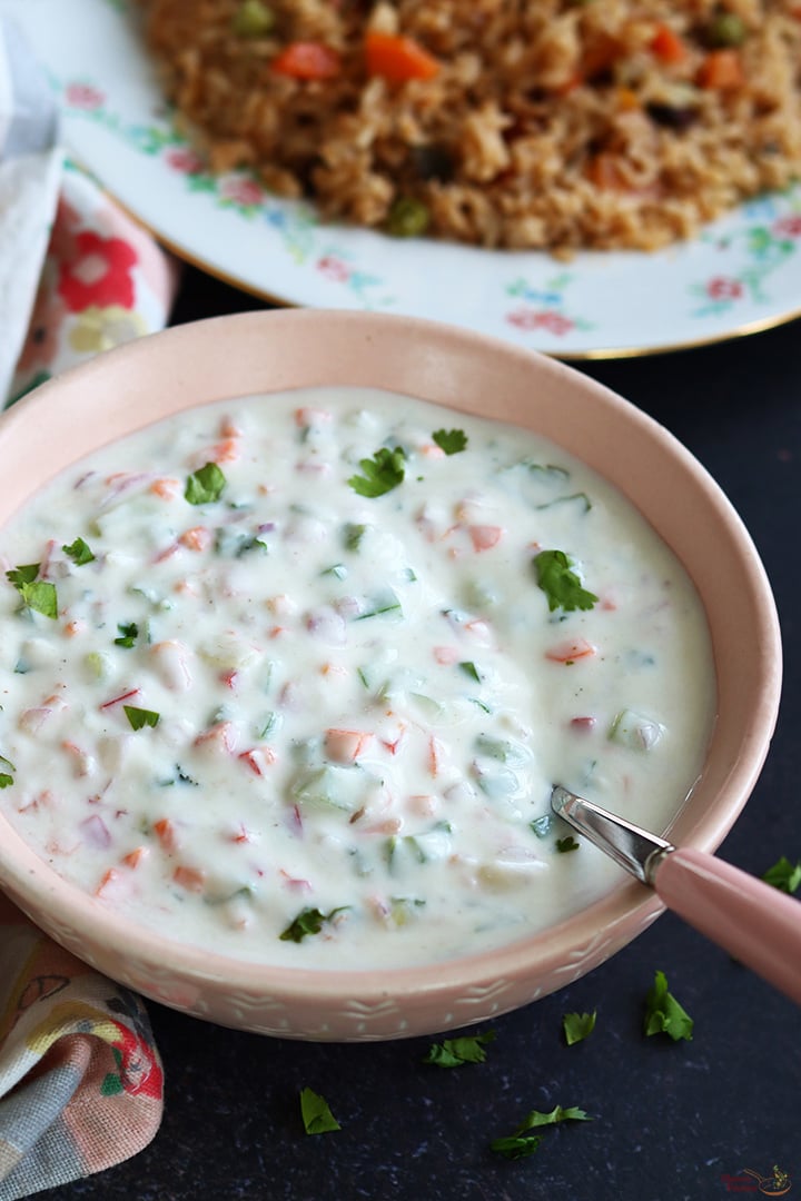 vegetable raita served with vegetable biryani