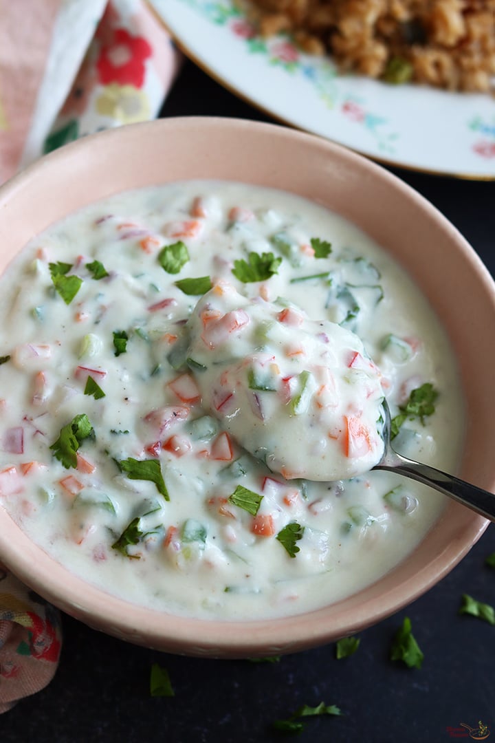 vegetable raita served with vegetable biryani