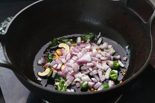 upma recipe - add onion