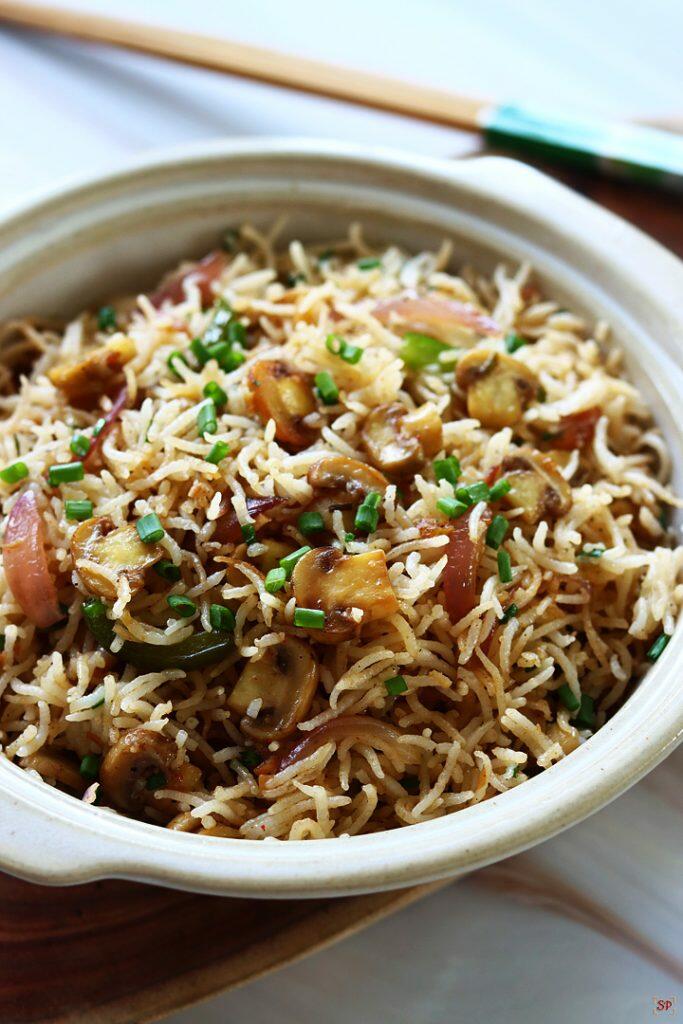 Mushroom Fried Rice Recipe - Sharmis Passions