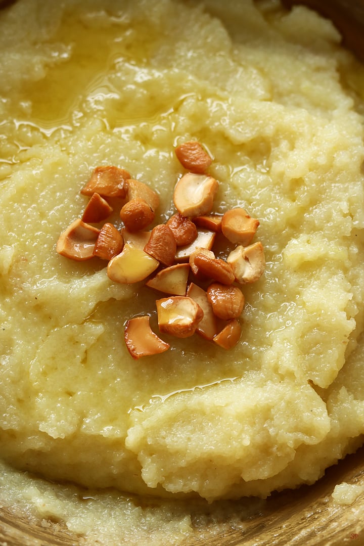 milk kesari served with ghee and cashews
