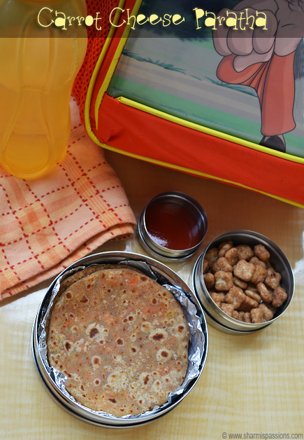 carrot cheese paratha with sauce and cereal for snacks