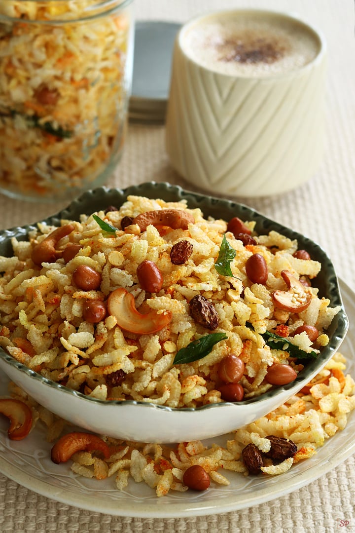 poha chivda served with a cup of coffee