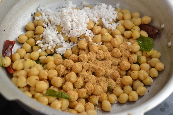 add prepared powder, coconut, salt