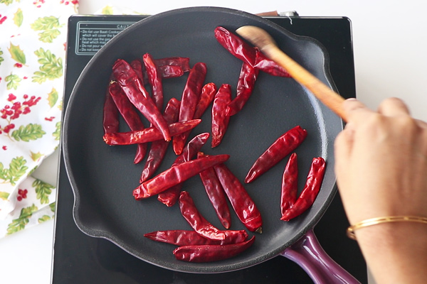 roast the red chillies until crisp