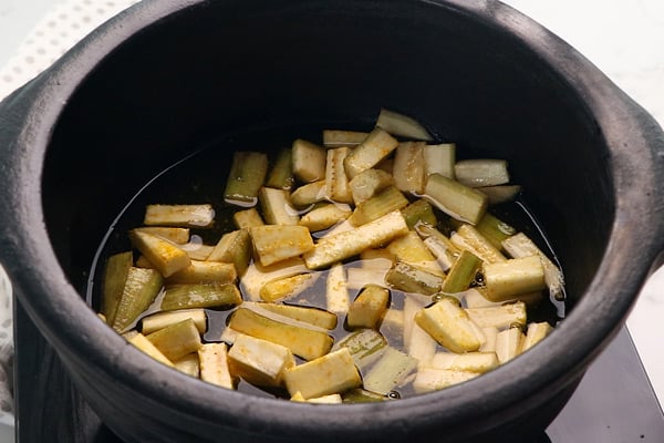 cook raw banana with water, salt, turmeric powder
