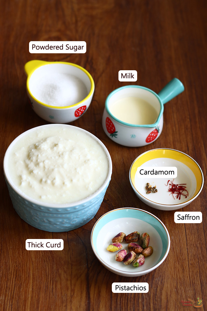 a display of ingredients for making shrikhand
