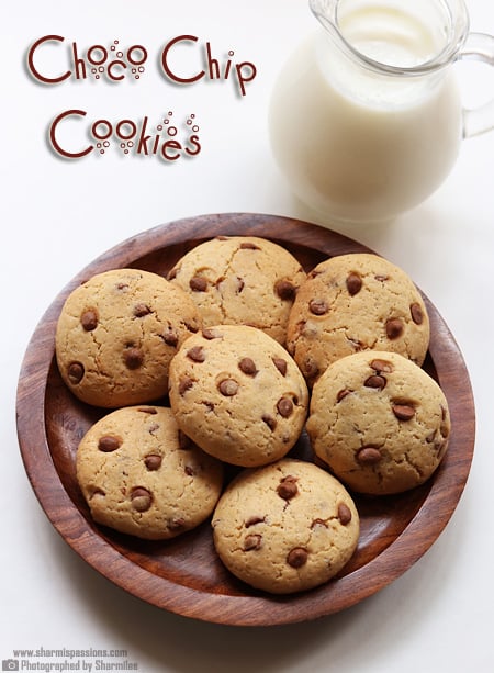 chocolate chip cookies served with milk