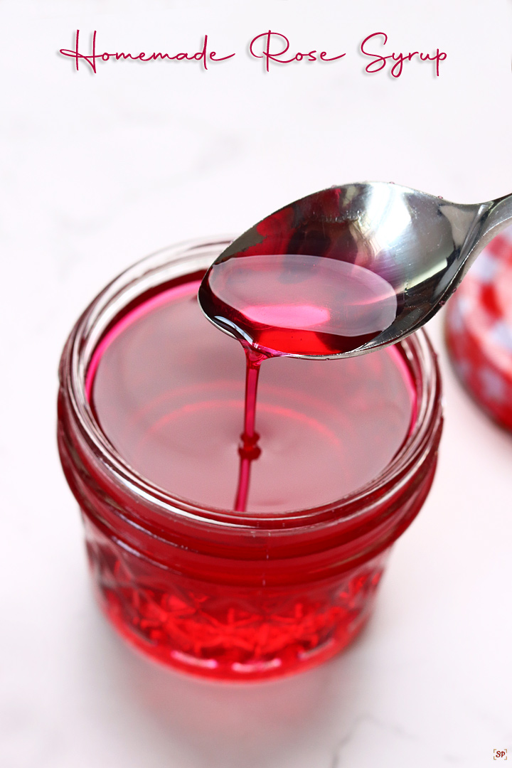 rose syrup in a glass container