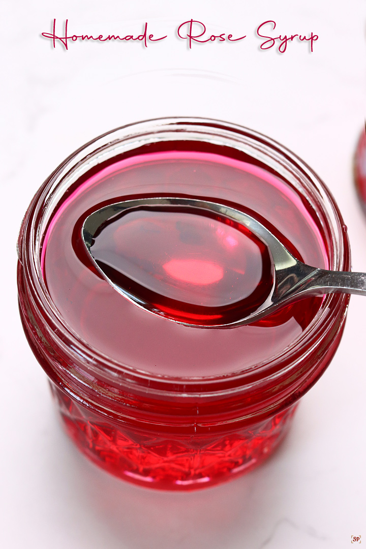 rose syrup in a glass container