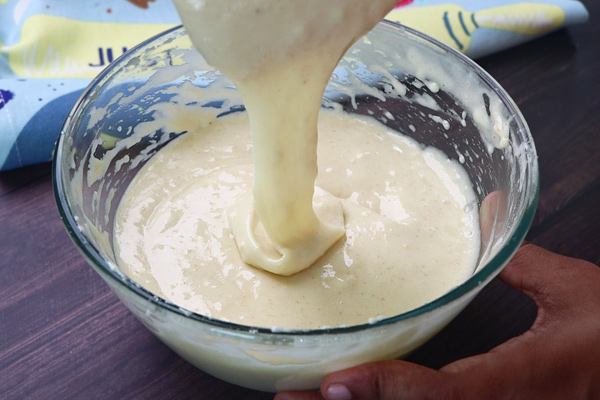 Hot Milk Sponge Cake Recipe flowing creamy batter