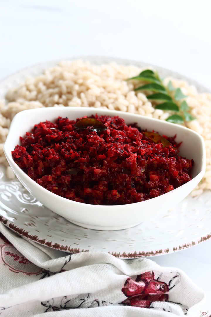 beetroot thoran served with matta rice