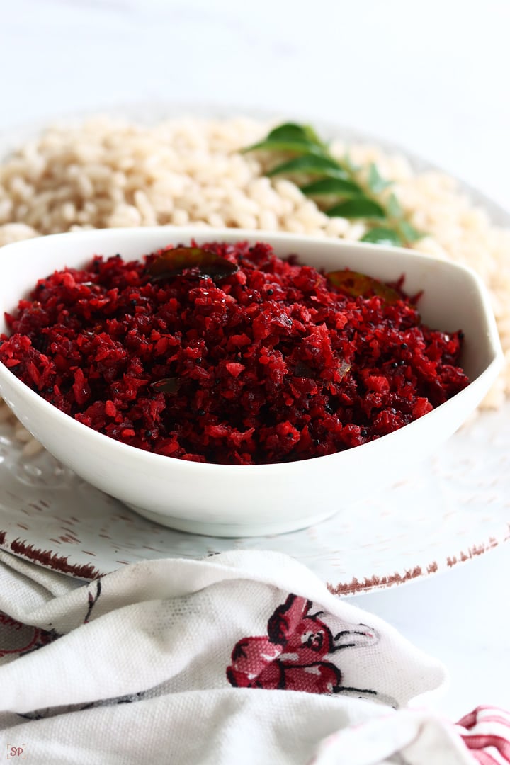 beetroot thoran served with matta rice
