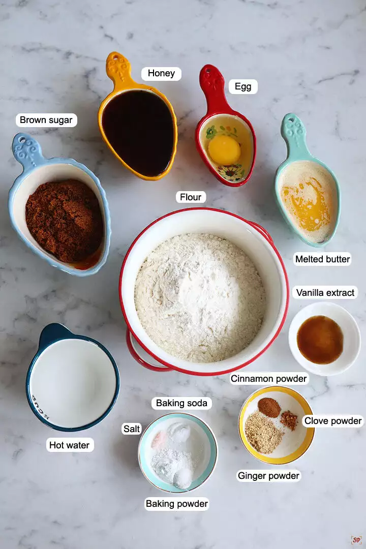 a display of ingredients needed to make gingerbread cake