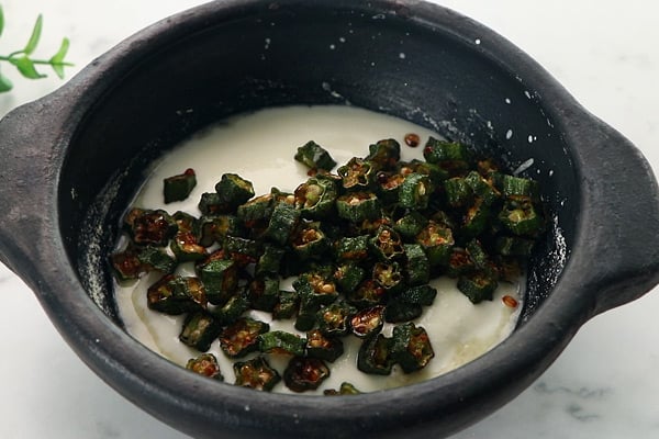 add curd, fried ladies finger