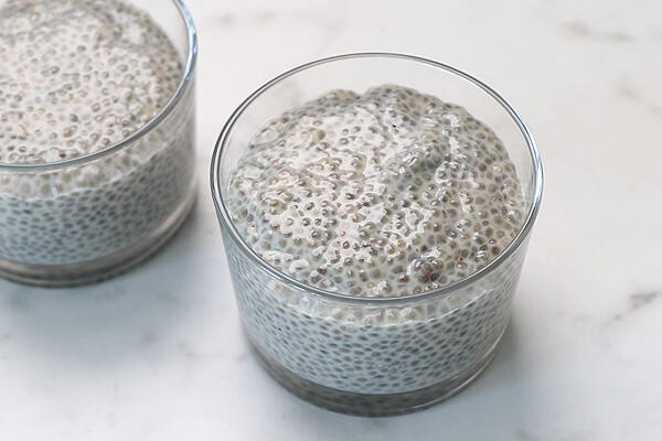 chia pudding ready spoon it in dessert bowls