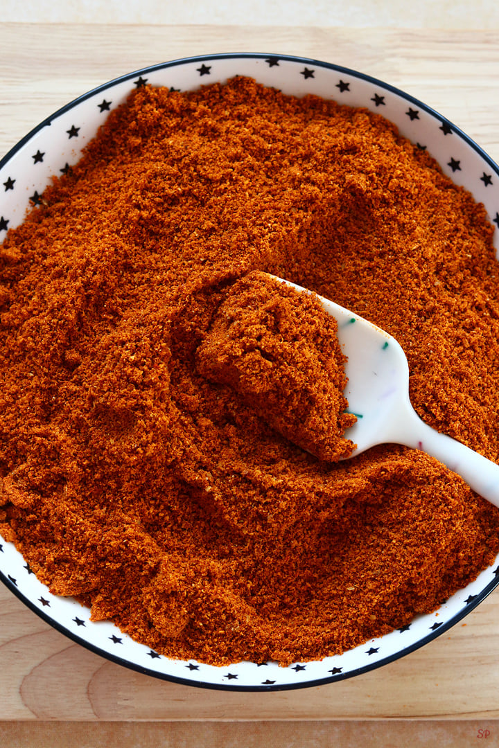 bisi bele bath powder spread on a plate