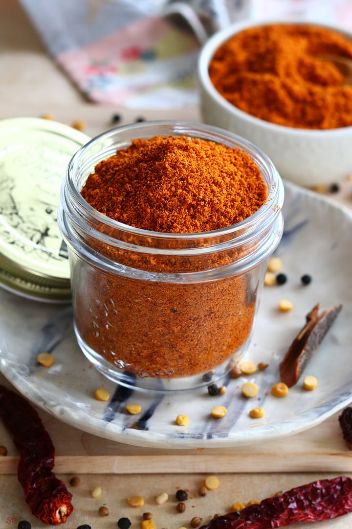 bisi bele bath powder in a glass jar