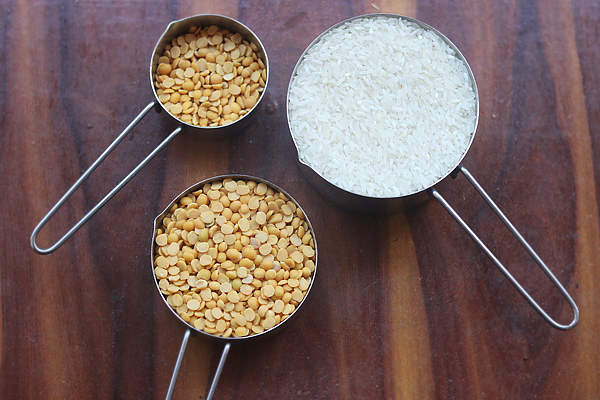 bisi bele bath recipe -  measure rice and dal