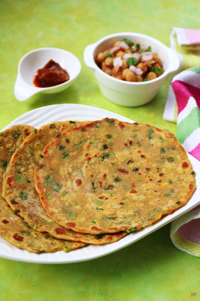 Spring Paratha Spring Onion Paratha Recipe - Sharmis Passions