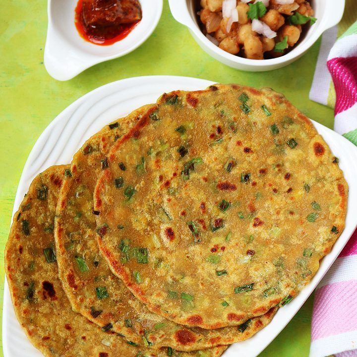 Spring Paratha Spring Onion Paratha Recipe - Sharmis Passions