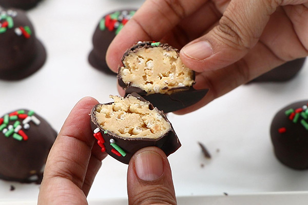 peanut butter chocolate bon bons are ready