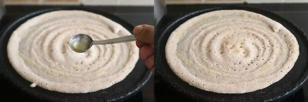 make dosa, drizzle oil