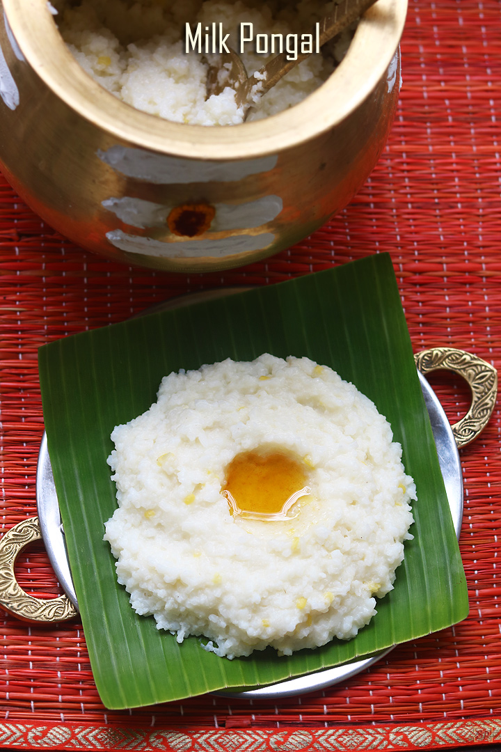 paal pongal served in banana leaf