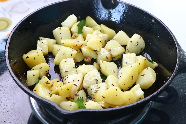 potatoes are sauteed for a minute