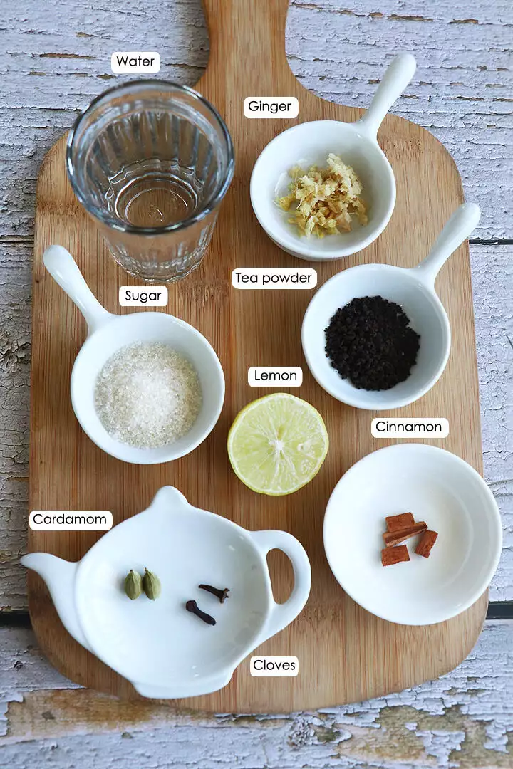 a display picture showing all the ingredients needed to make sulaimani tea