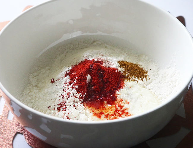 add batter ingredients to a mixing bowl