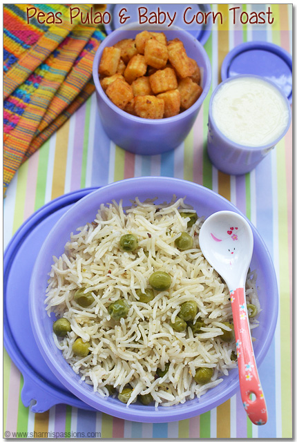 peas pulao with baby corn toast