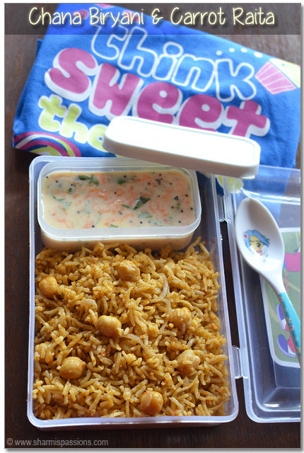 chana biryani with carrot raita