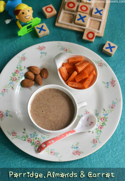 health mix porridge with almonds and carrots with a sprinkle of pepper powder