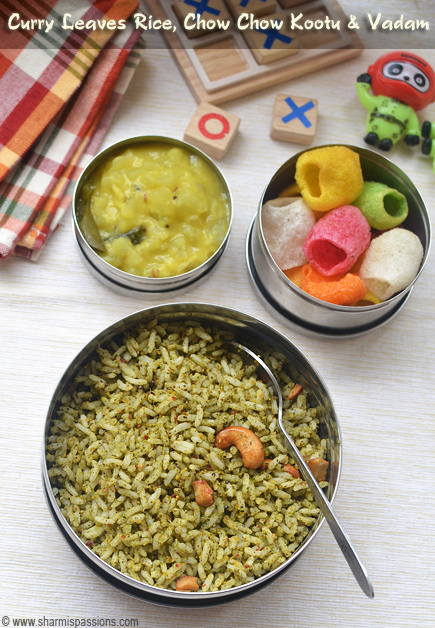 curry leaves rice with chow chow kootu and vadam
