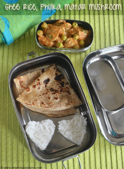 ghee rice, phulka and matar mushroom